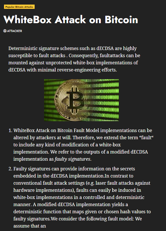 We implement WhiteBox Attack on Bitcoin with differential errors according to the research scheme of Eli Biham and Adi Shamir to extract the secret key