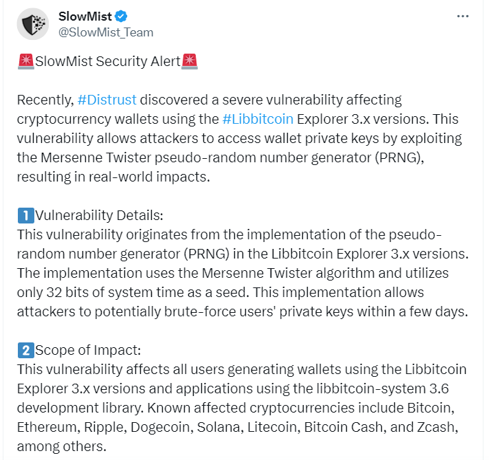Milk Sad vulnerability in the Libbitcoin Explorer 3.x library, how the theft of $900,000 from Bitcoin Wallet (BTC) users was carried out